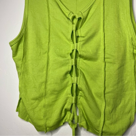 PacSun Neon Green Size Large Soft Tie Lace Up Front Cropped Tank Top Sleeveless - Picture 2 of 6